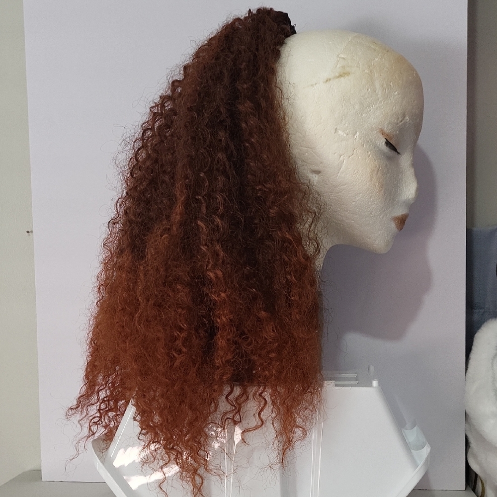 🚨Curly Brownish Red Pullstring Hair Extension Ponytail